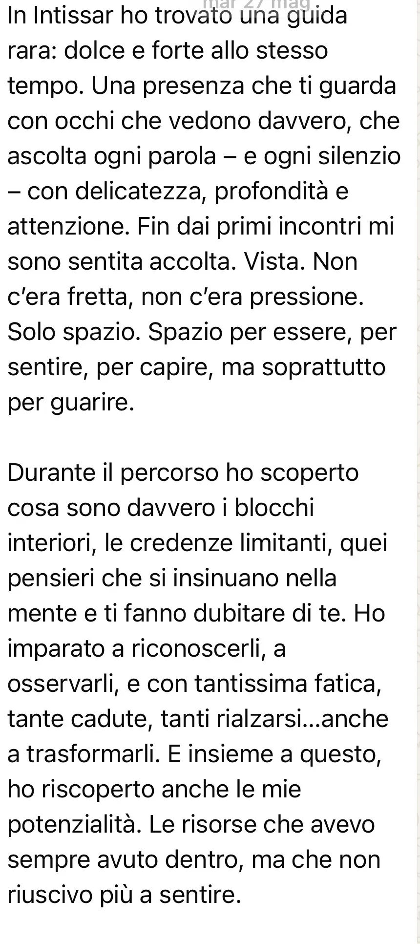 Messaggio di una persona seguita da Intissar