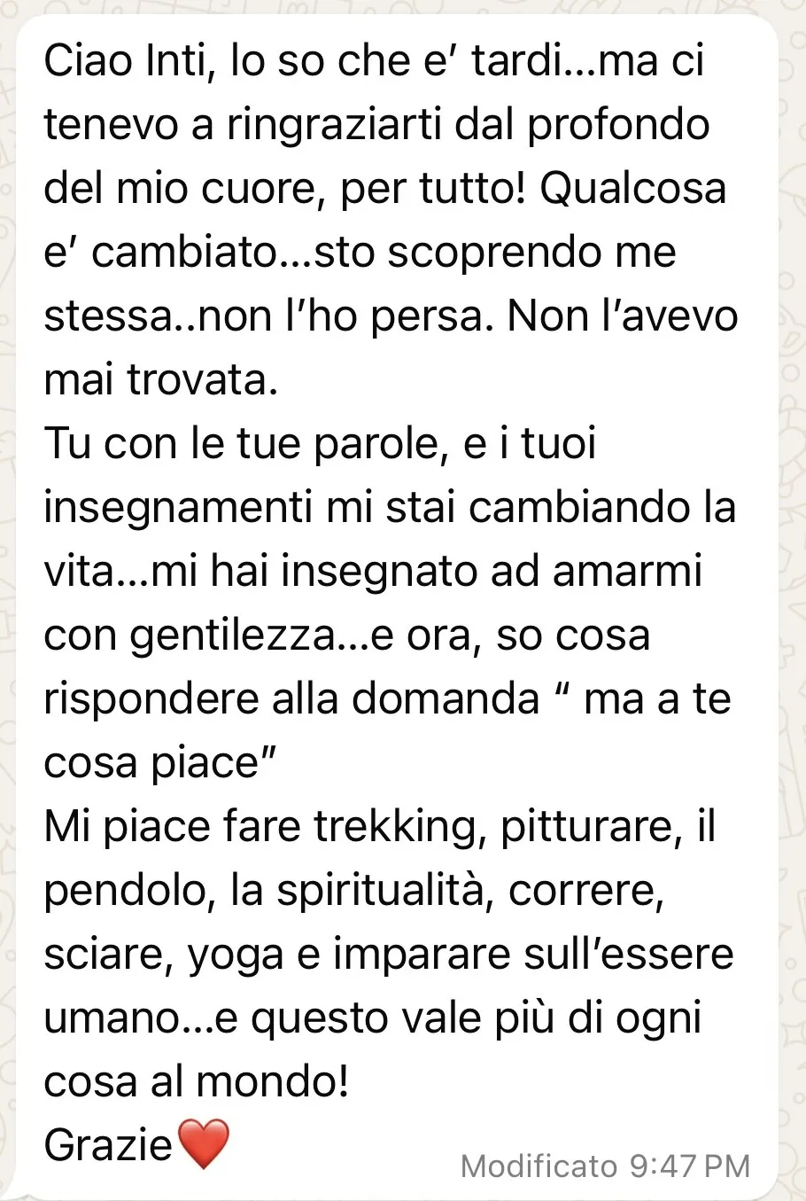 Messaggio di una persona seguita da Intissar