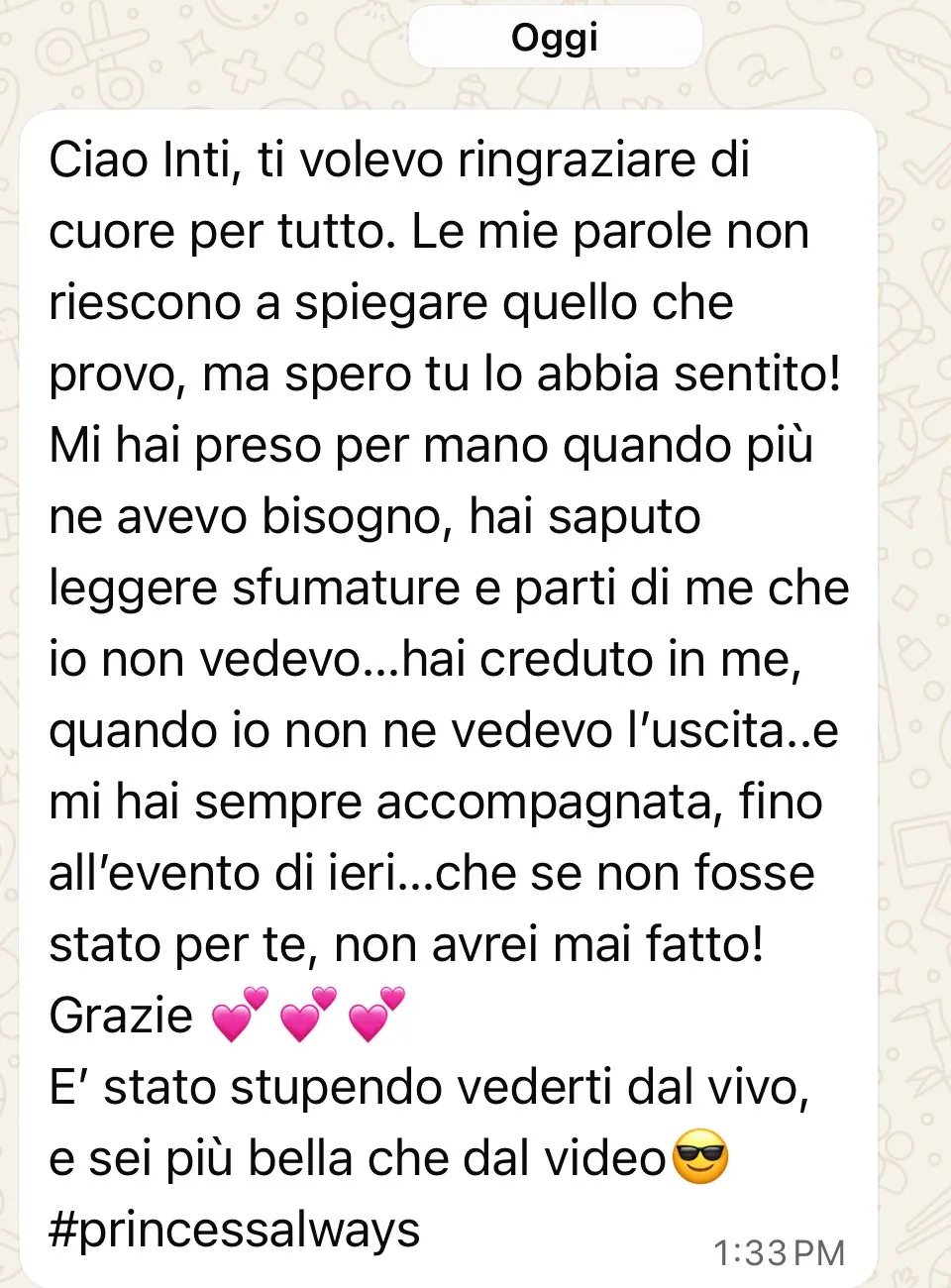Messaggio di una persona seguita da Intissar