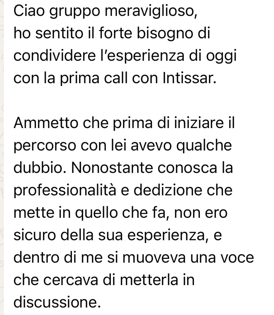 Messaggio di una persona seguita da Intissar